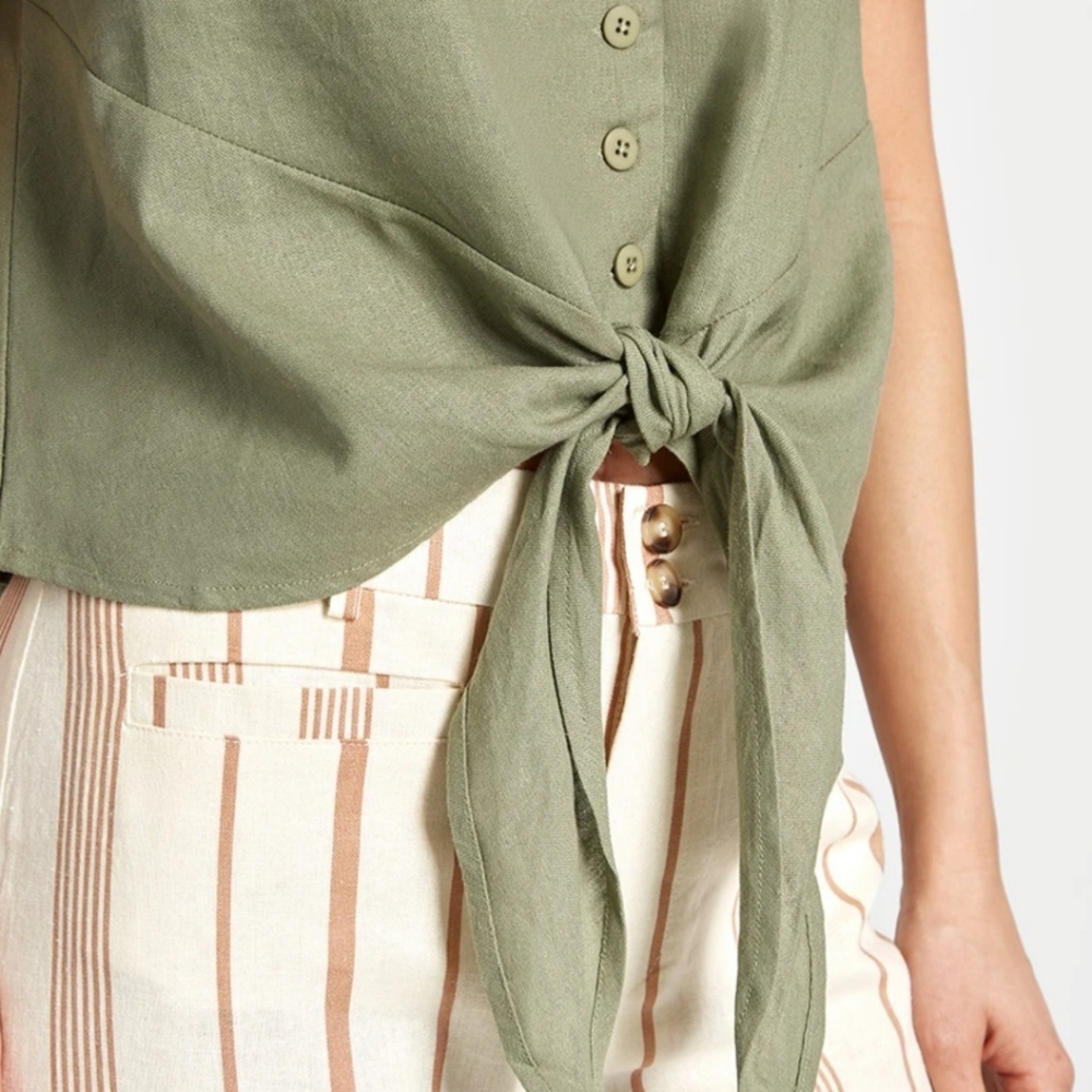NWT Modcloth " New Opportunities" Capri Flare Linen Pants - Picture 6 of 10